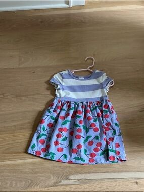 Hanna Andersson Purple Stripe Dress with Red Cherry Print